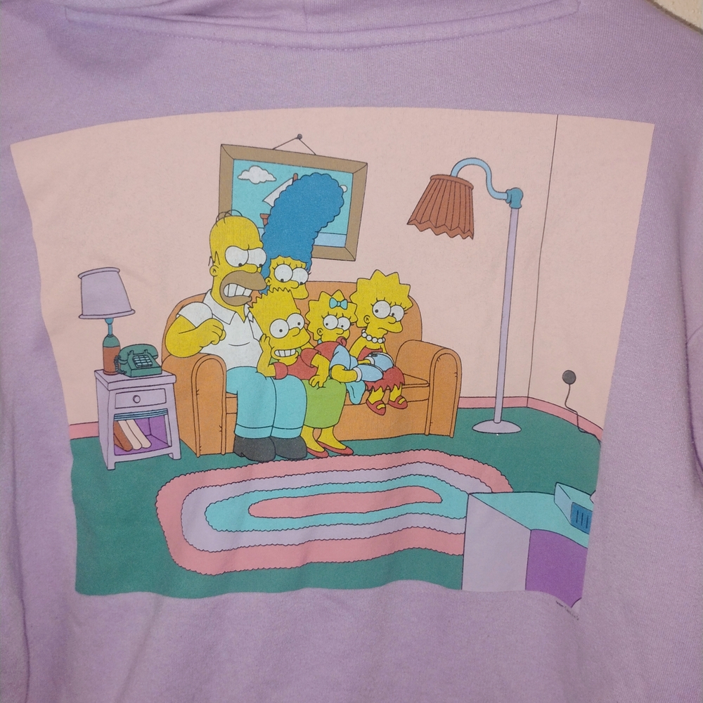 Simpsons Purple Hoodie with Family Print Embroidered Front Y2K Retro Deadstock